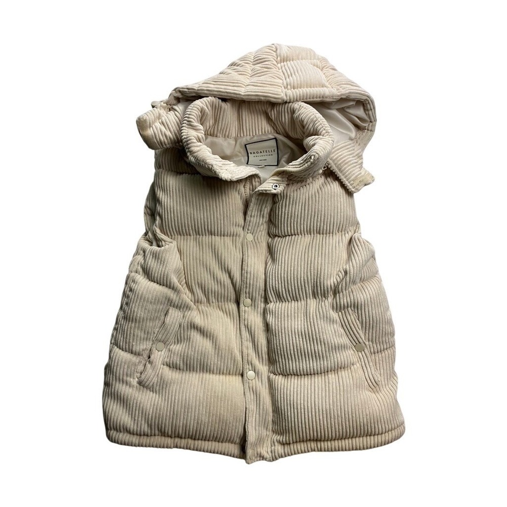 Bagatelle Puffer Vest Womens Small Cream Corduroy Hooded Sleeveless Cabincore